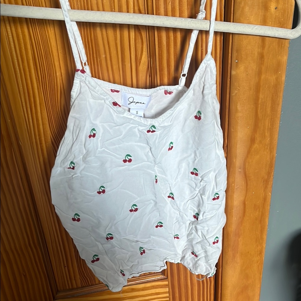 White Tank Top with Cherry Print by Jopra